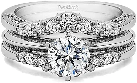 Miniatura 5 de TwoBirch Sterling Silver Vintage Ring Guard with Filigree Designs With Cubic Zirconia (0.71 ct.) (sterling-silver)