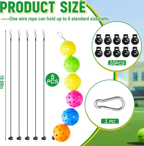 Miniatura 2 de 5 soportes de cuerda de bolas compatibles con cuerda de pickleball para bolas de almacenamiento con 1 hebilla de nailon, 10 hebillas de metal