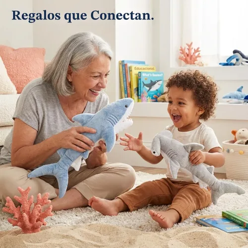Miniatura 5 de Bedwina Tiburones de peluche – Paquete de 2 juguetes grandes de tiburón Mako de 14 pulgadas y cabeza de martillo de 13 pulgadas, juguetes