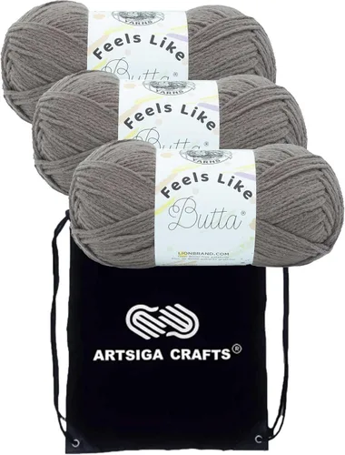 Miniatura 32 de Lion Brand Feels Like Butta Rainy Day 215-99 (3 madejas - mismo lote de tinte) estambre medio #4 poliéster para tejer con gancho y agujas con bolsa