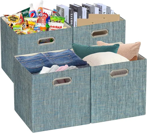 Miniatura 6 de Posprica Cubos de almacenamiento plegables, 11 x 11 x 11 pulgadas, contenedores de tela, 4 unidades, color beige