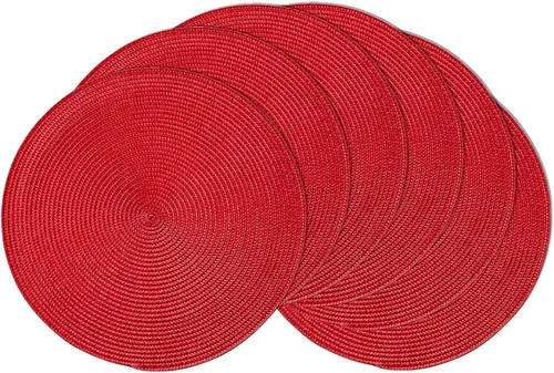 Miniatura 31 de AHHFSMEI Juego de 6 manteles individuales redondos trenzados de 15 pulgadas para mesas de comedor, tejido natural, resistentes al calor, color azul