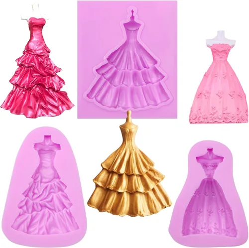 Moldes de silicona para vestido de novia, falda de vestido de chocolate para hornear moldes para decoración de pasteles de boda, dulces, azúcar,