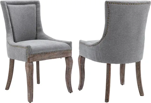 Miniatura 27 de Sillas de Comedor - Juego de 6 sillas de comedor modernas, tapizadas de tela con respaldo alto con ribete de cabeza de clavo y patas curvas