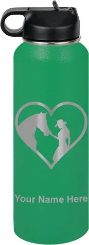 Miniatura 59 de LaserGram Botella de agua personalizada, corazón de vaquera de caballo, acero inoxidable de doble pared aislada al vacío con popote superior, regalo