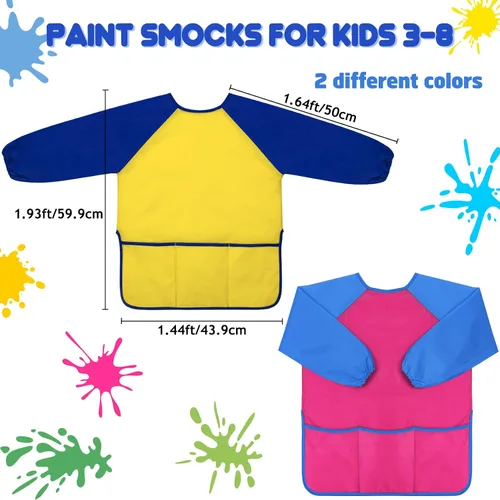 Miniatura 2 de Bassion Kids Art Smock, Toddlers Painting Aprons Colorful Waterproof Children Artist Smock Age 2-8 Years Gifts