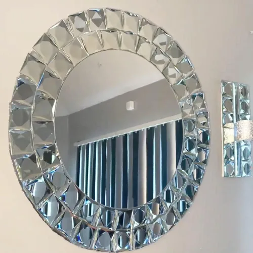 Miniatura 4 de Lovdeco Azulejo de Mosaico de Vidrio Espejo Adhesivo de 2 pulgadas, 9 Caras Biseladas de Cristal Plateado para Salpicadero de Cocina, 12 x 10 Plata