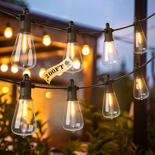 Miniatura 10 de Kawaya Guirnalda de luces para patio al aire libre: luz LED de 25 pies para patio exterior con 12 bombillas vintage inastillables - 2700 K regulable