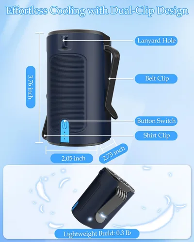 Miniatura 7 de VEKK Ventilador portátil recargable, ventilador de cintura personal de 4 velocidades con flujo de aire fuerte de 7100 RPM, tiempo de funcionamiento