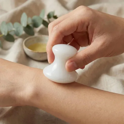 Miniatura 3 de Uonlytech Masajeador de cabeza de hongo con piedra de masaje de jade para terapia de spa en casa, herramienta de mano para mejorar la circulación