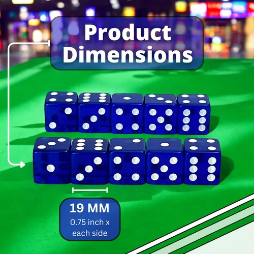 Miniatura 7 de Luck Lab Paquete de 10 dados de 19 mm - Dados D6 acrílicos y translúcidos, cuadrados con bordes redondeados para casino, craps, juegos de mesa RPG