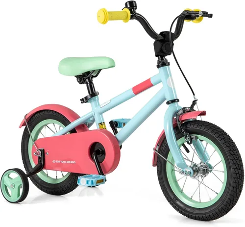 Miniatura 22 de BABY JOY Bicicleta infantil de macarones coloridos, de 12, 14, 16 y 18 pulgadas, bicicleta deportiva para niños con ruedas de entrenamiento