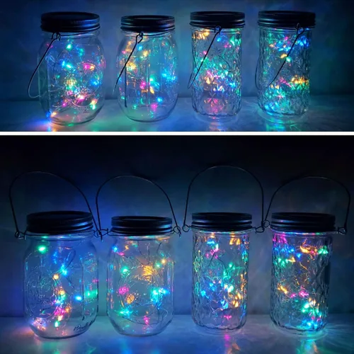 Miniatura 4 de Luces solares para tarro de masón, paquete de 6 tiras de 10 luces LED con tapa de tarro con 6 ganchos (sin tarros), luz de luciérnaga impermeable