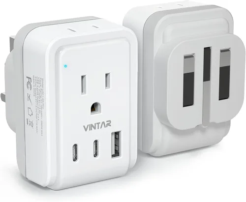 Miniatura 17 de VINTAR - Paquete de 1 adaptador de enchufe de viaje europeo, enchufe de alimentación internacional plegable con 2 salidas de CA, 3 puertos USB