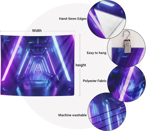 Miniatura 5 de QpaZynthy Tapiz de túnel de luz negra, tapiz de onda de vapor que brilla en la oscuridad, tapiz reactivo a los rayos UV, tapices de luz negra, neón