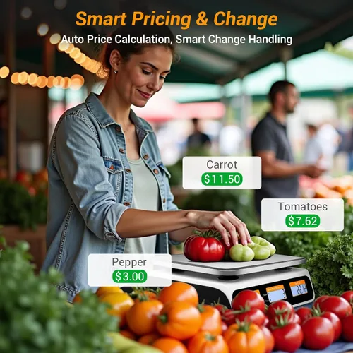 Miniatura 3 de Báscula comercial de alimentos de 66 lb/30 kg, báscula de computación digital de alta precisión para marcas de agricultores, delicatessen, pantalla