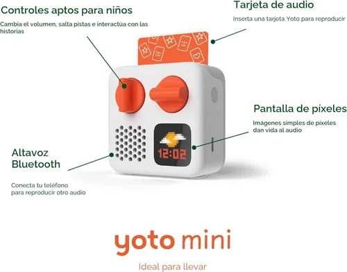 Miniatura 2 de Yoto Mini (Edición 2024) + Paquete Disney Pixar – Reproductor de audio Bluetooth sin pantalla para niños, dispositivo de viaje todo en uno