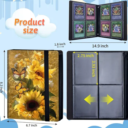 Miniatura 2 de Carpeta de tarjetas coleccionables de 4 bolsillos para 400 tarjetas, libro con banda elástica que se adapta a la mayoría de tarjetas de tamaño Flor