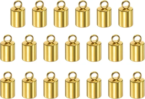 Miniatura 21 de HARFINGTON 20 tapas de extremo de cordón de 0.059 in de identificación de acero inoxidable para manualidades, pulseras, collares, borlas, tono dorado