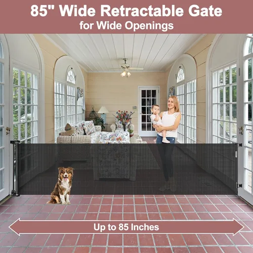 Miniatura 2 de Puerta de Bebé Retráctil Extra Ancha de 85 Pulgadas para Interiores, Puerta de Bebé Extra Larga para Exteriores, Puerta Extra Grande para Perros