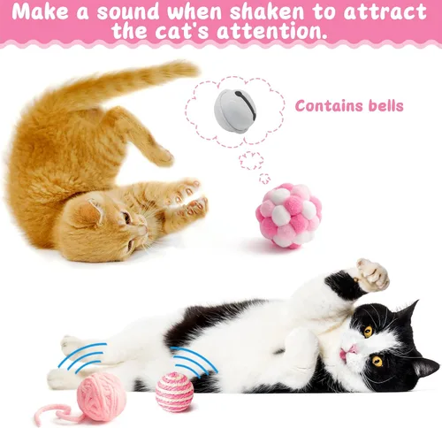 Miniatura 2 de MALLMALL6 Juego de juguetes interactivos para gatos, paquete de 27 piezas, paquete de 27 piezas, plumas rosadas, varita, resortes, ratones, sisal