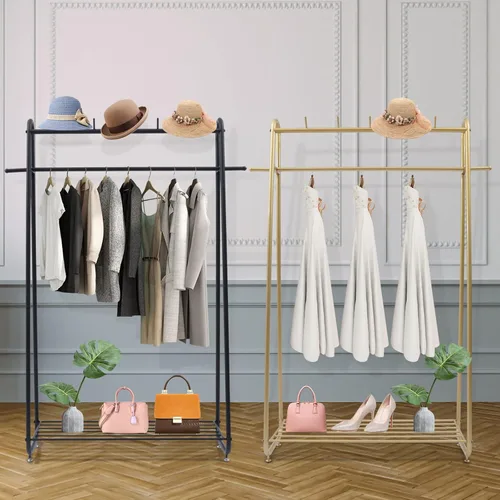 Miniatura 3 de Perchero de ropa resistente para dormitorio, sala de estar, perchero independiente de acero de estilo moderno con estantes, armario, color negro
