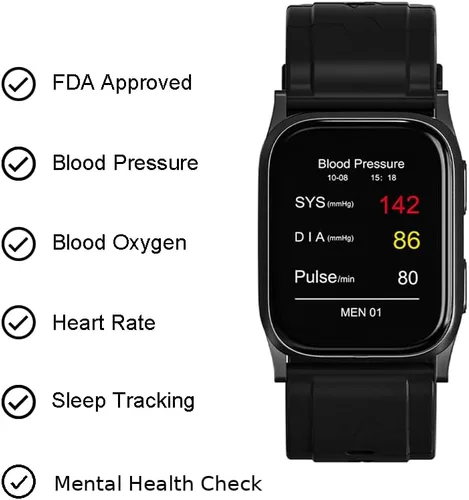Miniatura 2 de Reloj inteligente AI Grey Metal BP, FDA 510 (k) autorizado, presión arterial con bolsa de aire, seguimiento mental, velocidad, oxígeno en sangre