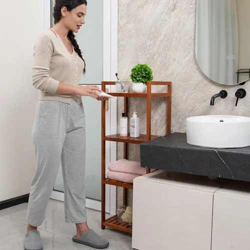 Miniatura 2 de Utoplike Estante organizador de madera de teca, estantes de pie, unidades de almacenamiento de baño de 4 niveles para piso, cocina, oficina
