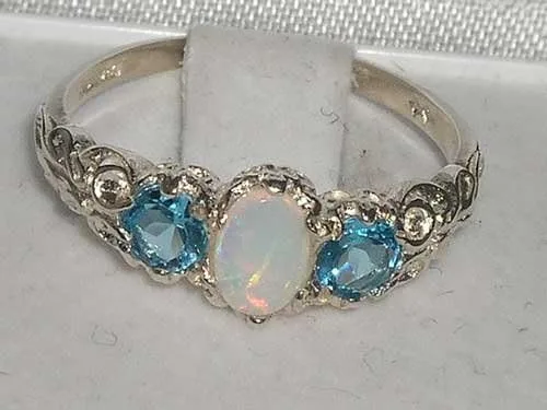 Miniatura 4 de Anillo de plata de ley 925 auténtica auténtica ópalo y topacio azul para mujer
