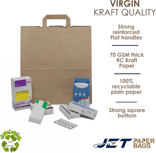 Miniatura 4 de JET PAPER BAGS - Bolsas de papel marrón grandes de 13 x 6 x 15 pulgadas con asas Prime (marrón, 13 x 6 x 15 pulgadas (paquete de 25))