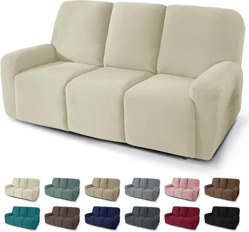 Miniatura 31 de JIVINER Fundas reclinables de gran tamaño de 3 piezas para sillón reclinable grande con bolsillos, tela jacquard elástica Lazy Boy funda para sofá