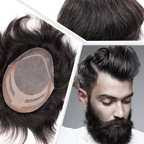Toupee para hombre, unidad de tejido de cabello humano virgen europeo, sistema de repuesto de poliuretano de encaje único, postizo para hombres (1B
