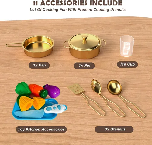 Miniatura 9 de JOYLDIAS Cocina moderna de madera, juego de cocina de juguete para niños pequeños con lavadora, refrigerador, microondas, horno, cafetera, luces
