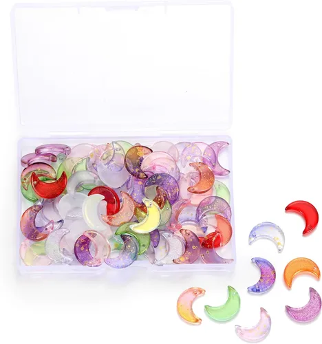 Miniatura 5 de LUBINGSHINE 100 colgantes de luna de cristal coloridos, dijes de lunas colgantes para hacer joyas y accesorios de manualidades (luna), Vidrio, No es