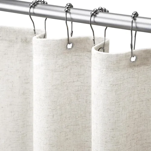 Miniatura 32 de Cortina de ducha de lino negro, cortinas de ducha de tela bohemia para baño, juego de forro de tela natural de algodón, 72 pulgadas de ancho x 72