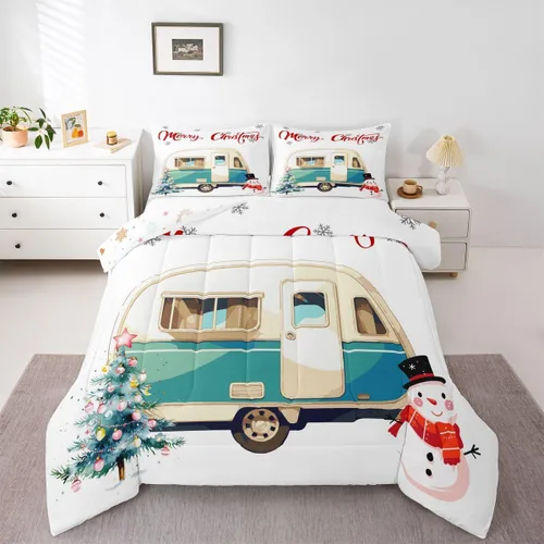 Miniatura 24 de Erosebridal Juego de edredón de Feliz Navidad, tamaño individual, divertido edredón de Papá Noel para niños y niñas, edredón de plumón de pingüino