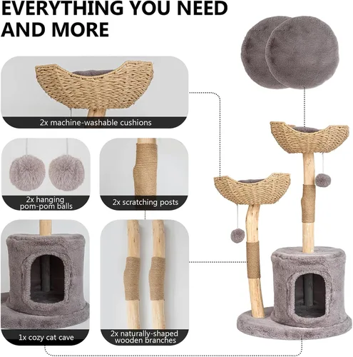 Miniatura 3 de Moderno árbol para gatos de interior para adultos grandes, torre de madera para gatos grandes de 46.5 pulgadas de alto para gatos grandes con poste