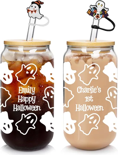 Miniatura 10 de Vasos de Navidad de 18 onzas para café helado de Navidad con tapas y pajitas, regalos de elefante blanco para adultos, vaso colorido de árbol