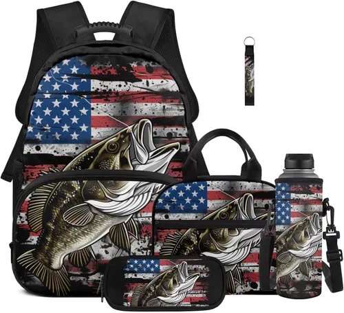 Miniatura 37 de Bulopur Eagle American Flag Print Kids Backpack Boys Elementary School 17 Inch Bookbag With Lunch Bag Water Bottle Holder Keychain Pencil Case 5