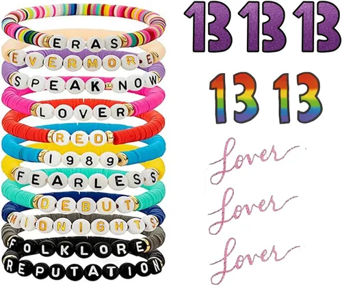 SEICHYGO 11 pulseras inspiradas en Taylor para Swiftie Outfit Jewelry 1989 Fearless Folklore Speak Now Red Evermore con 5 piezas 13 TS y 3 tatuajes
