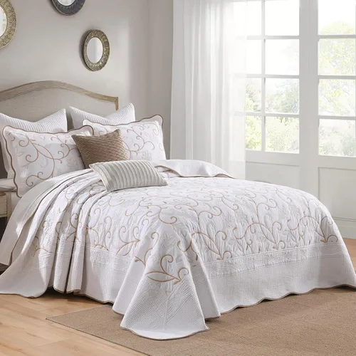 Miniatura 10 de Bedduvit Juego de colcha extragrande de 120 x 128 pulgadas, 100% algodón natural, colcha blanca tamaño King, colcha suave y ligera, 3 piezas