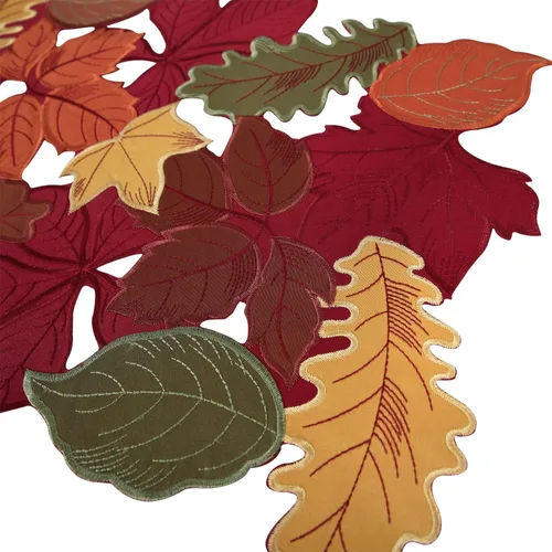 Miniatura 3 de Juego de 4 manteles individuales de otoño con hojas bordadas de Acción de Gracias, decoración de mesa de arce, festivo, cosecha, apliques vívidos