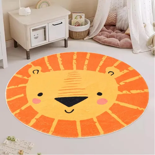 Miniatura 8 de ABREEZE Alfombra redonda de león de 2.6 pies, alfombra de juegos para niños, alfombra de juegos para niños, lavable, antideslizante, con temática