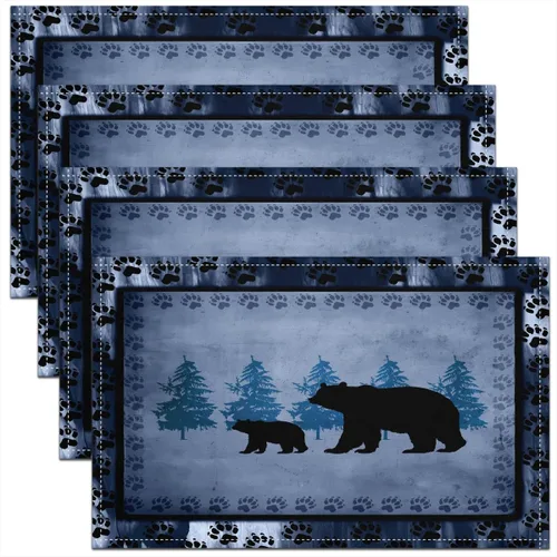 jejeloiu Manteles individuales de mesa con osos para niños, manteles de mesa de animales salvajes de granja, mantel individual rústico de familia de