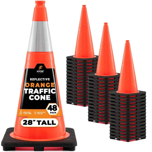 Miniatura 9 de Xpose Safety Conos de tráfico naranjas de 12 pulgadas con collar de 4 pulgadas, paquete de 4 conos de seguridad de plástico PVC multiusos