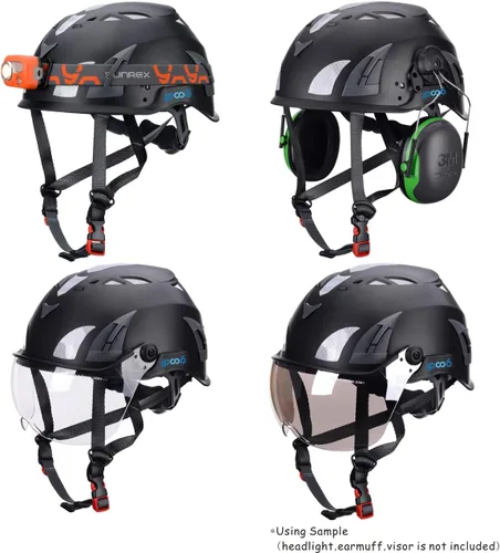 Miniatura 5 de Casco de trabajo de arborista de espeleología para adultos, senderismo y escalada Negro