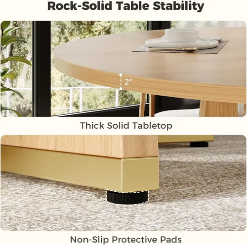 Miniatura 5 de IRONCK Mesa de comedor redonda de 47 pulgadas para 4-6 personas con armario de almacenamiento integrado, mesa de cocina moderna de mediados de siglo