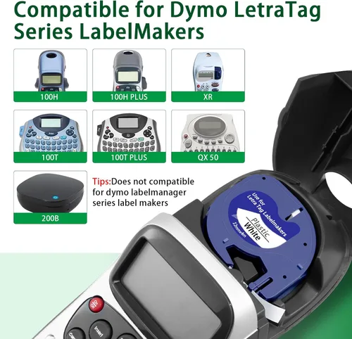 Miniatura 2 de Compatible con Dymo Letratag Recambios LT100T, cinta blanca de plástico 91331, 0.472 in x 13.1 ft (1/2 pulgada x 13 pies), repuesto para repuestos