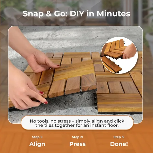Miniatura 3 de Majestick Goods Azulejos entrelazados de madera de acacia, fácil instalación para suelos de patio y pasarelas con drenaje de base elevada, 12 x 12 x