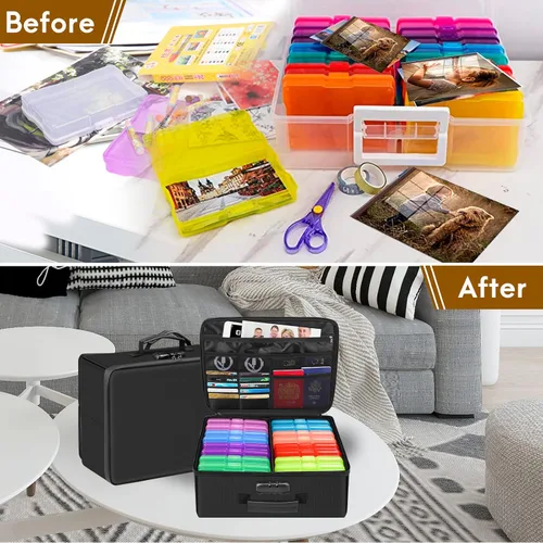 Miniatura 5 de DocSafe Caja de almacenamiento de fotos con cerradura, caja organizadora de fotos ignífuga con 16 fundas interiores de 4 x 6 pulgadas (multicolor)